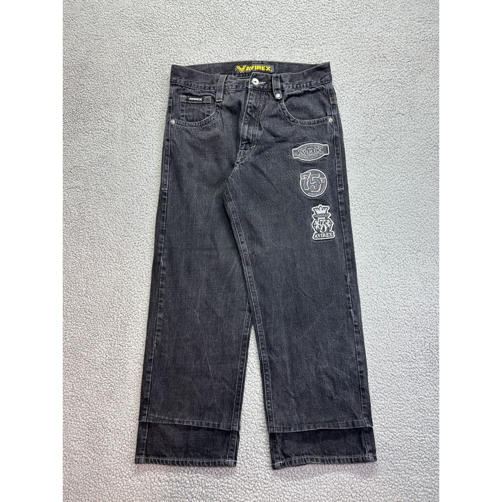 Vintage Avirex Jeans Mens 34x32 Baggy Black Embroidered Y2K 90s Skate RARE READ‎